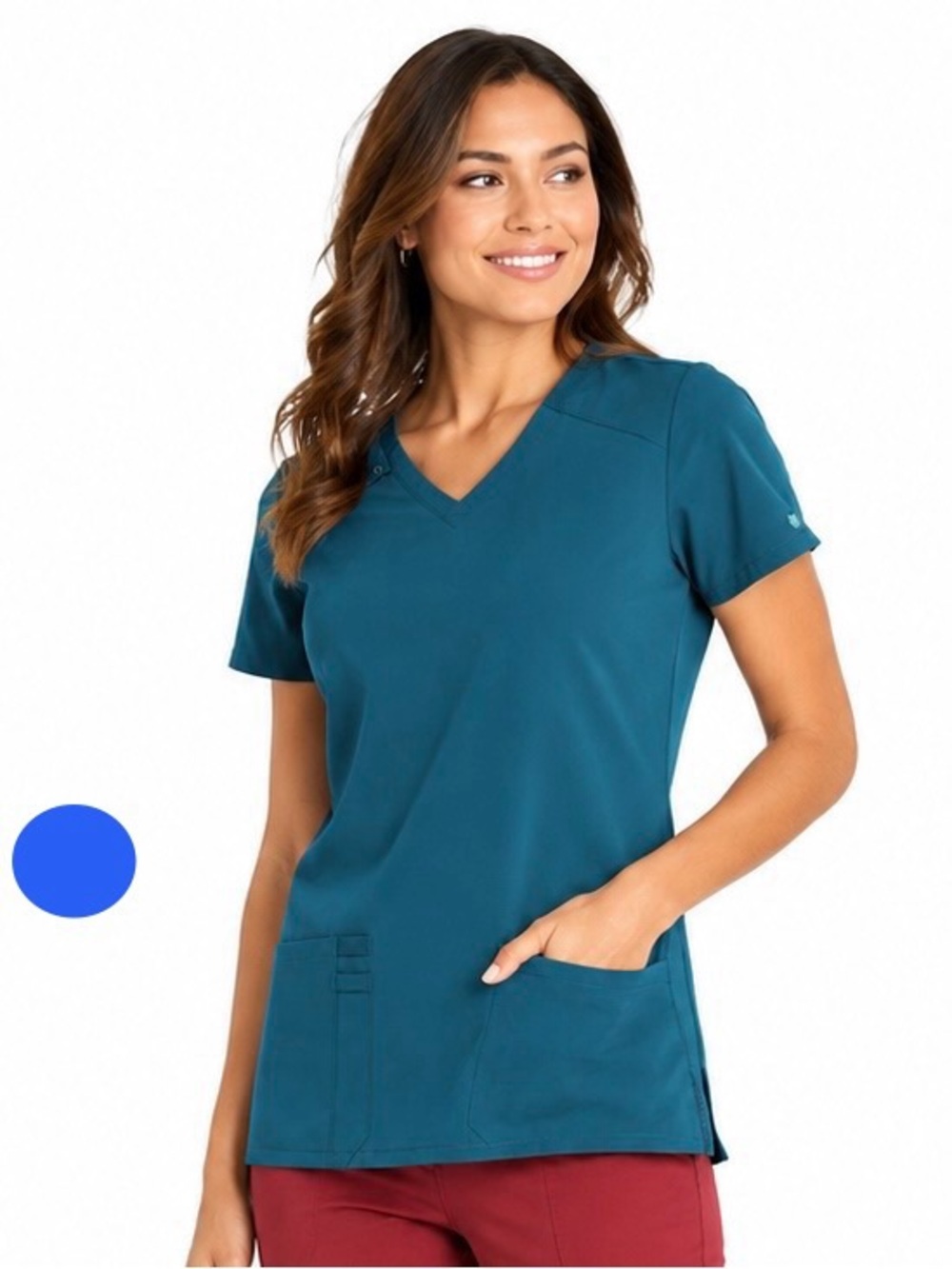 Dickies EDS Essentials Scrub Top Teal Blue Stretch V-Neck Medium